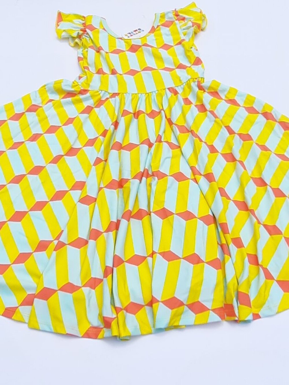 NWT Dot Dot Smile Girls Yellow Geometric Twirl Dress Size 7 Flutter Sleeve